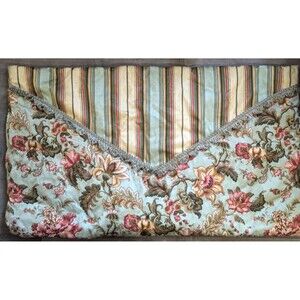 Vintage sage green single king pillow sham pink green floral stripe accents